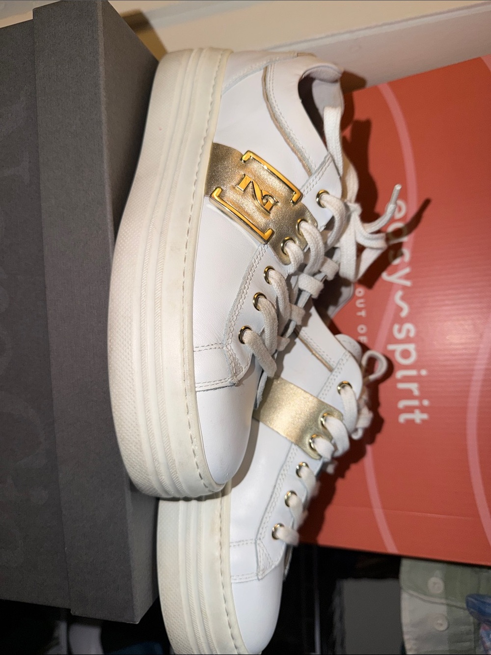 Nero Giardini White Leather Sneakers with Gold Accent